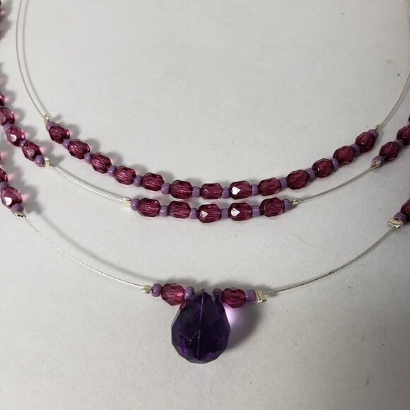 Purple & Lavender Layered Illusion Beaded Necklace – Women's Silver-Tone Fashion - Picture 7 of 7